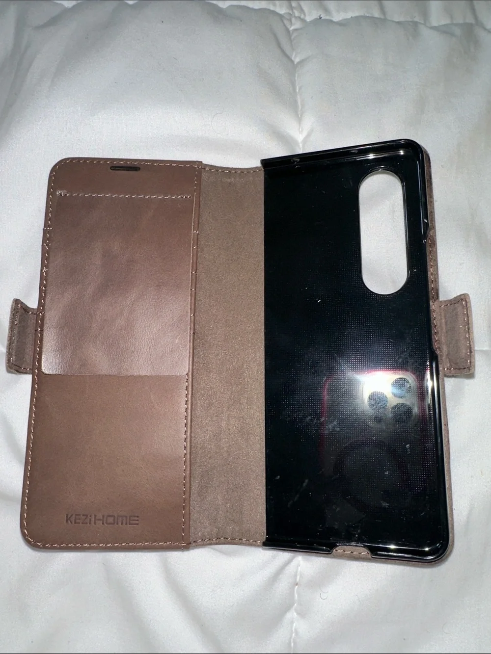 KEZHIONE Brown Two-Tone Leather Folio Phone Case